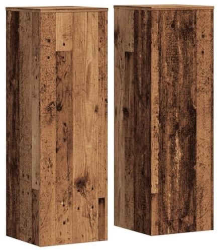 vidaXL Pflanzenständer 2 Stk., Blumenständer Hohle Konstruktion, Dekosäule Podest für Pflanzen Dekoartikel, Blumenhocker Blumensäule, Altholz-Optik Holzwerkstoff