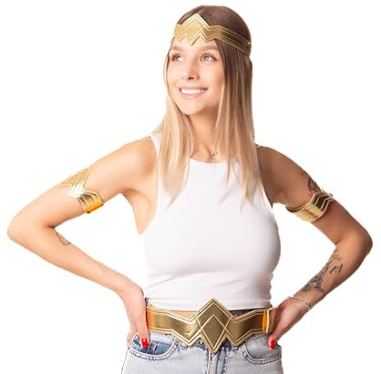 Cosplaya Goldfarbener Gürtel, Stirnband, Armbinde, Halloween-Kostüm für Damen, Zubehör, Damen, Erwachsene, Cosplay-Held, Gold, Einheitsgröße