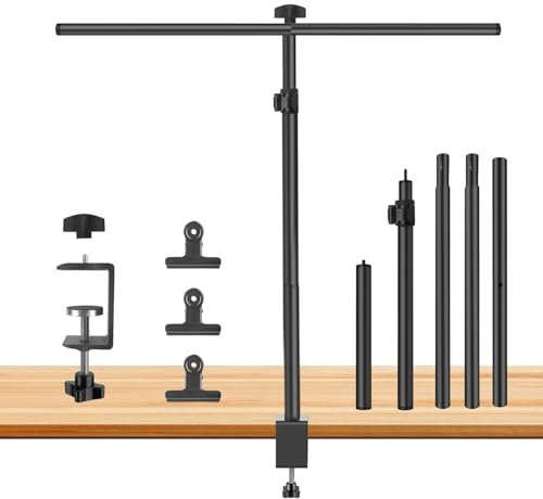 JEBUTU Support de Fond Petit 90x100cm, Desktop Support de Fond, Réglable de 26 à 90 cm avec et Pince en C-clamp, 3 traverses et 3 Clamps pour Le Portrait Photographie de Produits