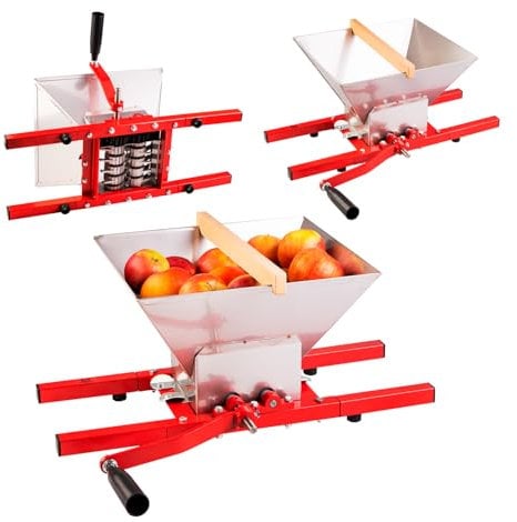 SUPERBUTELKI.PL - Fruchtmühle 7L – Manueller Obsthäcksler mit Edelstahlkorb und Aluminiumklingen – Ideal für Äpfel, Birnen, Pflaumen & Trauben – Vorbereitung für Cider, Weinherstellung