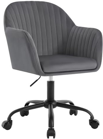 WOLTU Schreibtischstuhl, Bürostuhl ergonomisch, Homeoffice Stuhl höhenverstellbar, Schminkstuhl mit Armlehnen, Drehstuhl mit Rrollen, Samt Stuhl Metallrahmen, 150 kg belastbar, Dunkelgrau, BS166dgr