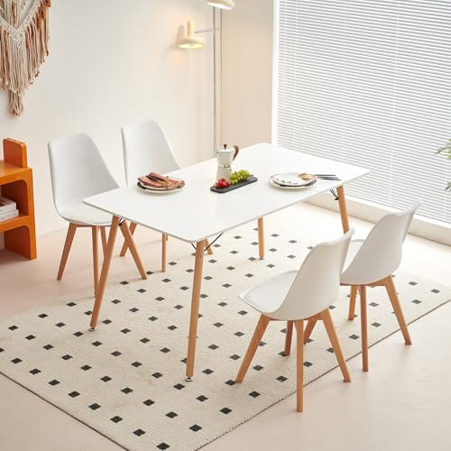 H.J WeDoo Esszimmergruppe Esstisch mit 4 Stühlen Essgrupp, Rechteckig Küchentisch und 4er Set Esszimmerstühle Sitzgruppe für Wohnzimmer Küche Büro(140x80cm Tisch+4 Weiß Stühle)