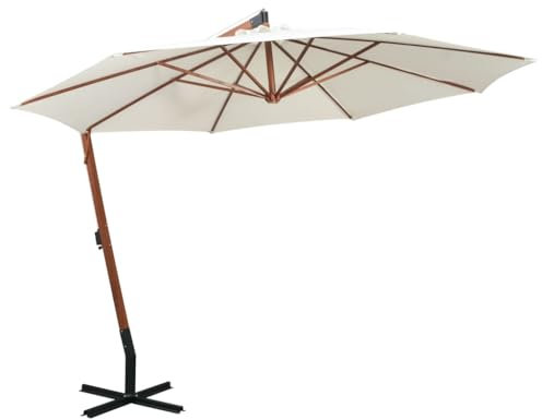 UJCHVHN Sombrilla colgante para césped y jardín, vida al aire libre, sombrilla colgante de 350 cm, poste de madera, color blanco