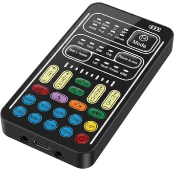 Voice Changer with Sound Effects, Scream Halloween Voice Changer | Multifunctional Portable Recording Mini Sound Card for Game Anchor Podcast Computer, 8 Voice Modes LED Lights