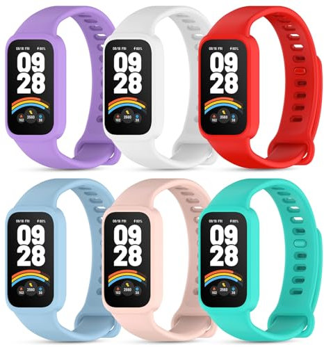 CHULN 6 Piezas Correas Compatible con Xiaomi Smart Band 9 Active/Redmi Smart Band 3, Ajustable Pulsera Deportiva de Silicona de Repuesto Redmi Smart Band 3.(No host)