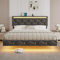 DICTAC Bett 160x200 cm mit USB-Aufladen und LED-Beleuchtung, Polsterbett 160x200 mit LED Kopfteil, Doppelbett Bettgestell mit Lattenrost, Schwebebett 160x200,Robust und Stabil, Grauem Leinen