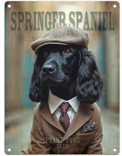 Small (150 x 200mm) Metal Sign - Peaky Paws Club - Springer Spaniel Black