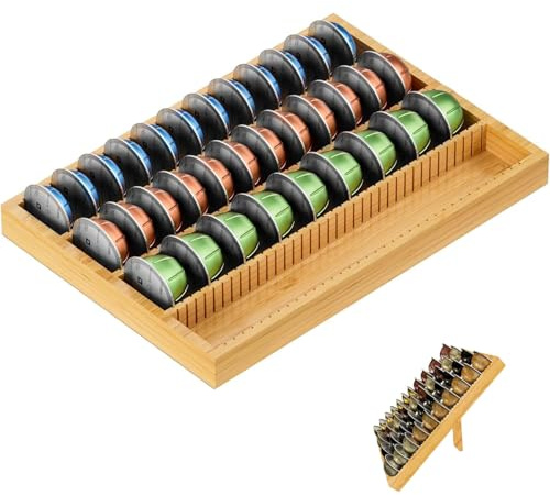 Bamboo Coffee Pod Storage Holder for Drawer Coffee Pods Organizer for Counter, Compatible with Capsules for Kitchen Coffee Station (Bamboo)