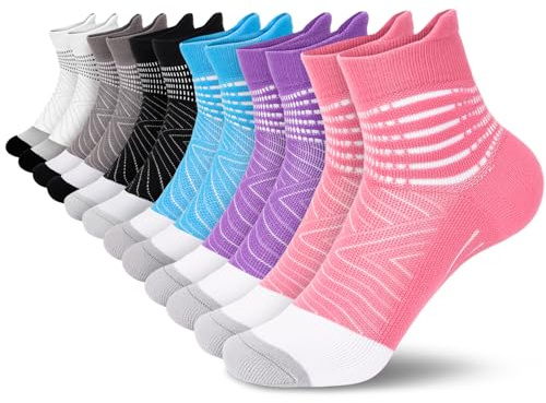 IRAMY Bas de Contention Femme Chaussettes de Contention Running Support de Cheville Chaussettes Basses de Compression de Course pour Fasciite Plantaire 6 Paires Évacuation de l'humidité