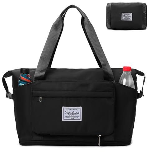 Deedlite Cocoletti Tasche, Cocoletti Reisetasche, Faltbare Reisetasche für Handgepäck, Handgepäck Tasche, Nass und Trockentrennung (Schwarz)