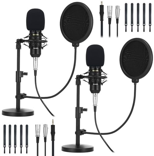 Sherr 2 Pack XLR Condenser Microphone Professional Studio Cardioid Microphone Kit Include Cardioid Mics Shock Stand Windproof Cotton Blowout Net Metal Stand Male Female Cable for Podcasting Record