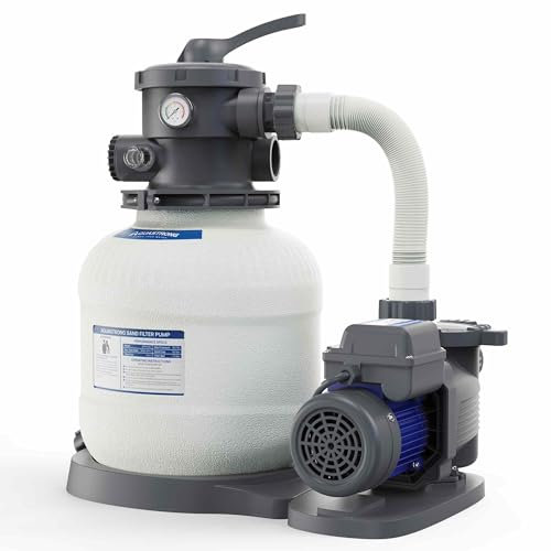 AQUASTRONG Sandfilterpumpe für Aufstellpool mit Timer, 1/2 PS Poolpumpe Max 2500 GPH für Pools bis 9000GAL, 12 Zoll Pool Sandfilter mit 6-Wege-Ventil, Verbesserte Zirkulation für kristallklaren Pool