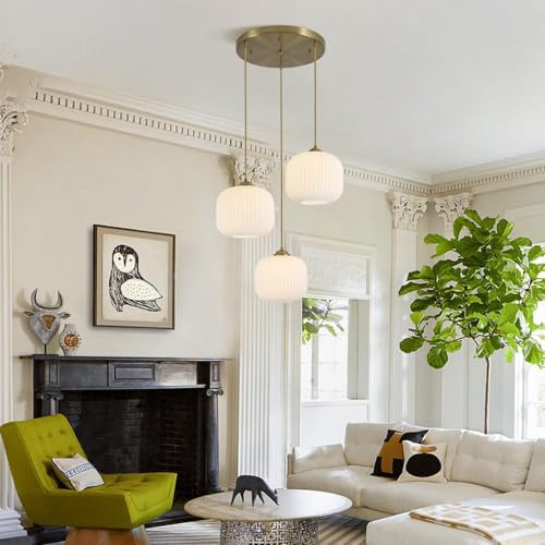 Stesulfr Suspension moderne à 3 lumières pour îlot de cuisine lustre globe noir abat-jour en verre blanc opale salle à manger salon chambre à coucher bar lampe suspendue réglable luminaire d'intérieur