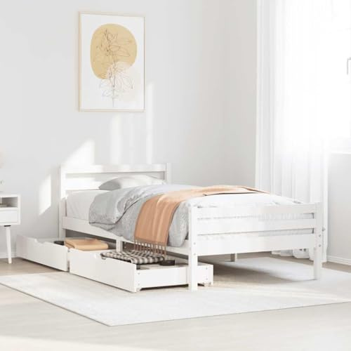 SKTQYQO Bettrahmen ohne Matratze Weiß Hotelbett Bett Multifunktionales Bett Geeignet für Hotel und Studien 100x200cm Massivholz Kiefer