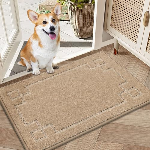 BEQHAUSE Door Matts Indoor, 50 × 80 cm, TPR Non-slip Backing, Beige
