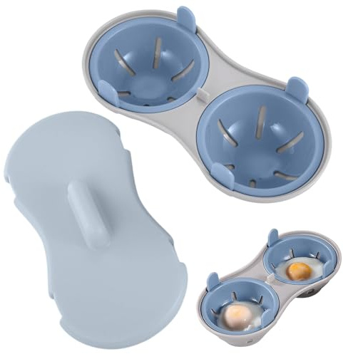 2 Cavity Microwave Egg Poacher - BPA-Free Silicone Poached Egg Maker with Lid & Drain Holes,Microwavable Poached Egg Maker Dishwasher Safe Kitchen Cooking Gadget