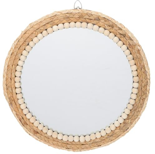 Toyvian Redondo Espejo Caqui Decorativo y Vidrio Hierba Trenzada de Pared | Estilo Vintage Rústico, Añade Profundidad Visual, Artesanía Tejida, para Sala de Estar y Dormitorio