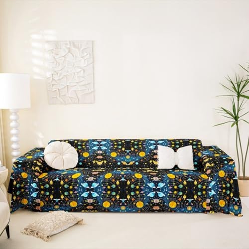 Outer Space Sofa Cover Universe Solar System Cat Proof Sofa Slipcovers Couch Blanket, Cosmic Planet Soft Sofa Cushion Covers Educational Learning Galaxy Indoor Cat Couch Protector 71x102