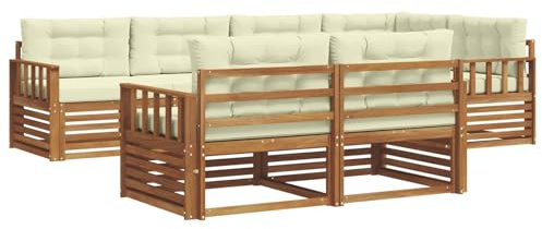 vidaXL Outdoor-Sofagarnitur mit Kissen 7 pcs Natur und Creme, Balkonsofa, modernes Eckmöbel, robuster Lounge, Terrassen-Sitzgruppe, bequemer Gartenstuhl