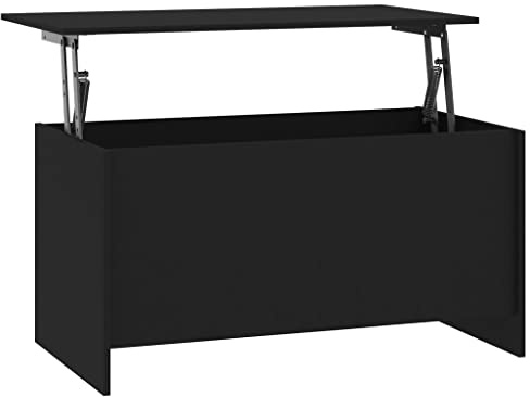 fadaoet Couchtisch Schwarz Holzwerkstoff mit höhenverstellbarer Tischplatte 102x55,5x52,5 cm, Stauraum und vielseitig als Esstisch oder Computertisch für Wohnzimmer und Büro