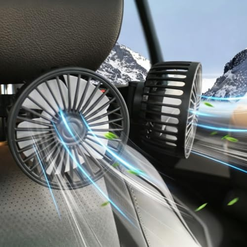 Ventilador Coche 12V,Ventilador para Coche 12V Doble Cabeza USB,Ventilador de Aire de Enfriamiento de Coche,para Camiones,Furgonetas,SUV