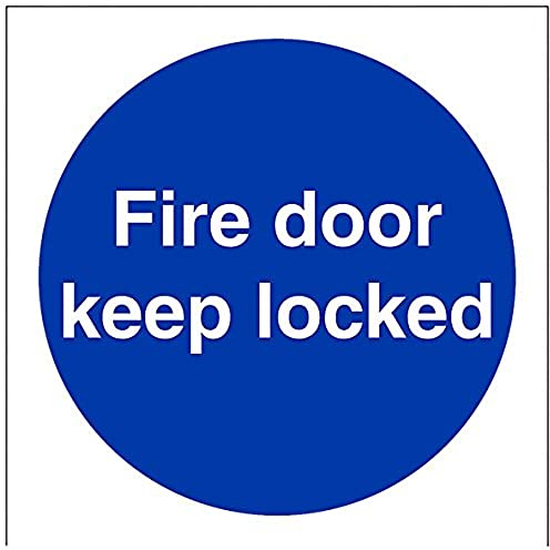 V Safety Fire Door Keep Locked Sign - 100mm x 100mm - 1mm Rigid Plastic