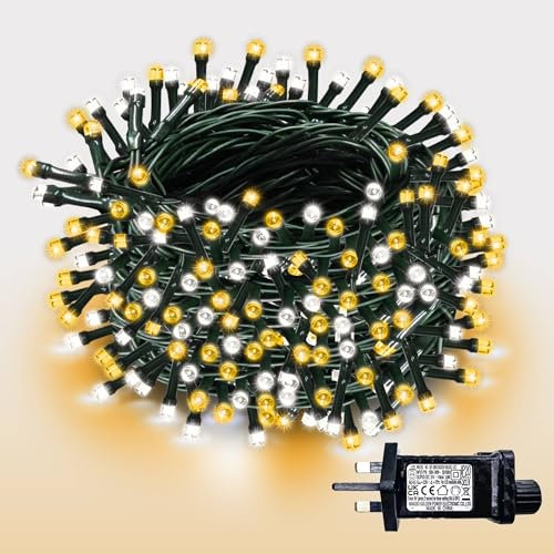 WISD Christmas Tree Lights - 400 LED 23M Xmas Fairy Lights on Green Cable with Timer and Memory - Indoor Outdoor String Lights Mains Powered for Garden Bedroom Party Decoration (Warm + White)