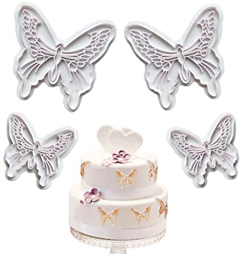 Butterfly Cake Mould, 4Pcs Food Grade Plastic Butterfly Cake Cutter for Cake, Cupcakes, Sugarcraft, Fondant, and Crafts Decorating