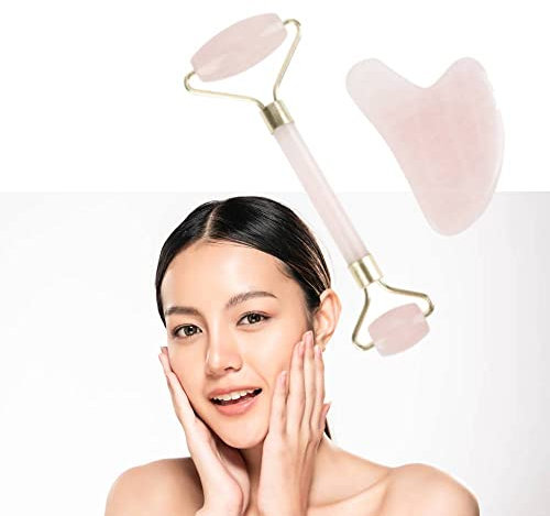 Jade Roller Echter Naturkristallstein Gua Sha Kit Gesichtsaugenmassagegerät zur Reduzierung von Falten, geschwollenen Augen und zur Entgiftung der Haut