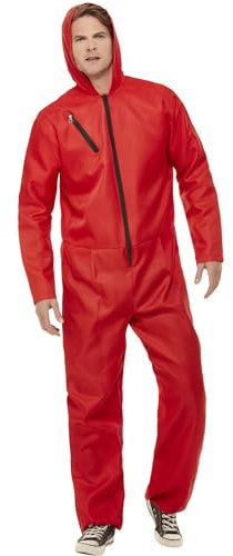 Smiffys Bank Robber Boiler Suit, Red with Zipped All in One, Cops & Robbers Fancy Dress, Adult Dress Up Costumes