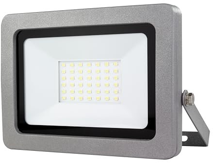 REV LED Strahler außen FLARE - IP65, Scheinwerfer 30W, 2550 Lumen, 6500K – ideal für Hofeinfahrten, Garagen & Hauseingänge, silber