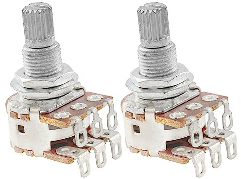 Musiclily Pro Aluminium Mini Metric Sized Blend Pots MN250K Dual Balance Potentiometers with Center Detent for Guitar (Set of 2)