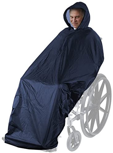 ANYOO Wasserdichter Rollstuhl-Poncho-Überzug Leichter Regen-Poncho-Umhang mit Gummibändern Bietet Trockenen Schutz für Rollstühle, Dunkelblau, Einheitsgröße
