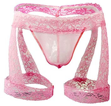 Oludkeph Biancheria intima da uomo in pizzo, con reggicalze, rosa, Taglia unica