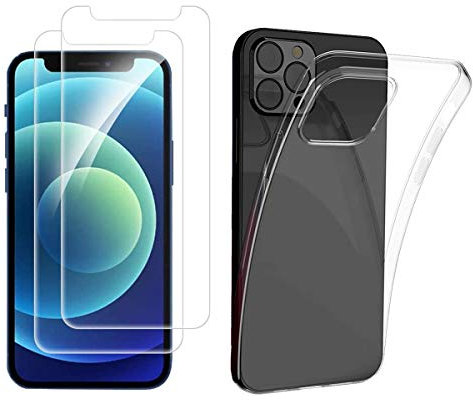NOVAGO Compatible avec iPhone 12, iPhone 12 Pro -Pack Complet- Coque Résistante Transparente + 2 Films de Protection écran en Verre trempé (Transparent)
