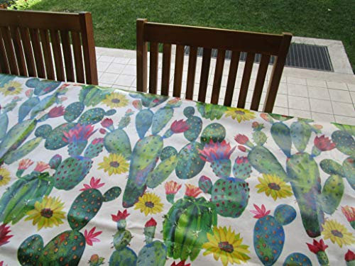 Tovaglia Rettangolare in Cotone Plastificato Fantasia CACTUS Misura:120x160 100%Impermeabile MADE IN ITALY NOVITA' 2021-22!!!