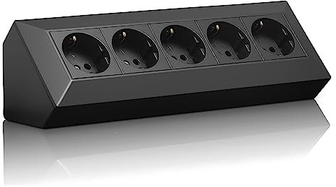 Multiprise d'angle Schuko, USB, pour cuisine, bureau, atelier, idéal pour le plan de travail de cuisine, prise en saillie ou sous plan de travail, sans câble, en plastique, grand :5 F, noire