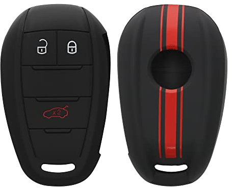 kwmobile Autoschlüssel Hülle kompatibel mit Alfa Romeo 3-Tasten Funk Autoschlüssel Hülle - Schlüsselhülle Rallystreifen Sidelines Rot Schwarz