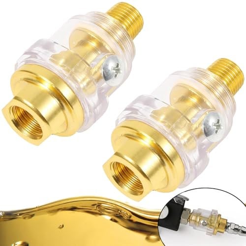 Mikqky 2 Stücke Mini Öler, Druckluftöler, Mini Druckluft Öler Öler für druckluftwerkzeuge, Zubehör für Druckluft Werkzeug Schlagschrauber Schleifer Druckluftöler Mini Öler(Messing)