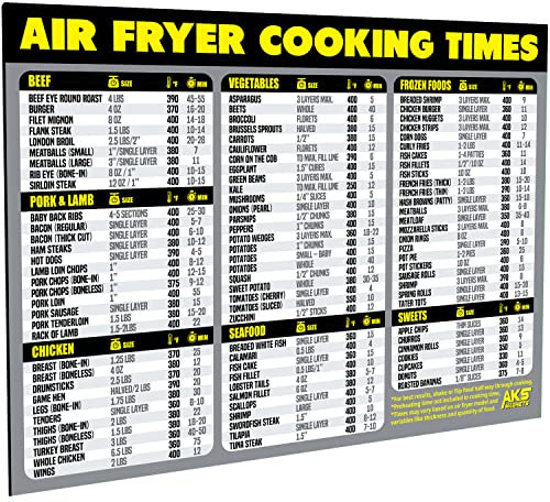 Air Fryer Cooking Times Chart Magnet - Extra Large Easy to Read Magnetic Cheat Sheet - Healthy Air Fryer Cookbook Accessory - Grey