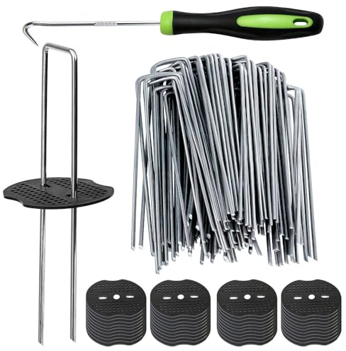 Bakulyor 200 Weed Control Membrane Pegs + 200 Buffer Washer, 6/150mm Weed Mat Pegs