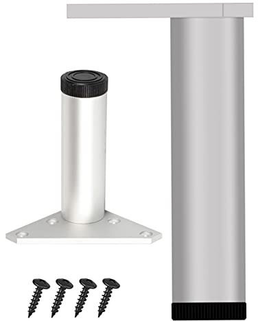 Lot De 4 Pieds De Meubles Pied De Table Ronds Réglable,Aluminum Alloy/Finition en Anodisé Socles Pieds Meuble Cuisine TV Commode Pieds 6-40cm pour Meuble De Salle De Bain Vis Inclus (8cm,Aluminium)