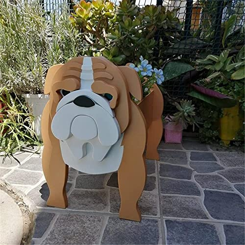 Tauzveok Pflanze Holz blumenkübel,Hund blumentopf, pflanzgefäße für draussen deko, für gartendeko, Kakteen, Büro, Perfekte Geschenkidee blumentöpfe,Bulldogge braun