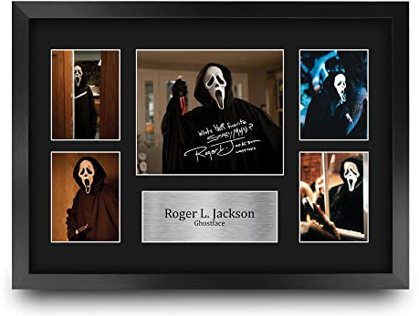 HWC Trading FR A3 Roger L Jackson Scream Ghostface Geschenke Geducktes Signiertes Autogramm Fotodisplay für Fans von Film Memorabilien - A3 Framed
