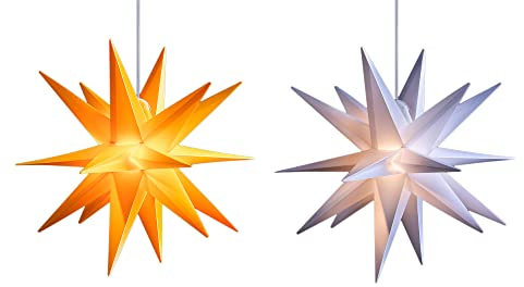 Novaliv 2er Sparset Weihnachtssterne Dekosterne 65cm GELB + Weiss Außen Kabel mit Trafo & Timerfunktion 3D Stern 18 Zackig Leuchtstern Weihnachtslicht Winterbeleuchtung 3D Stern Weihnachtslicht