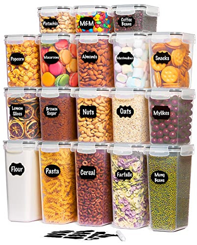 Lifewit 18pcs Airtight Food Storage Containers with Lids, Plastic Cereal Storage Containers with Labels Marker for Flour Sugar Dry Food in Kitchen Pantry Cabinet Organization, BPA Free