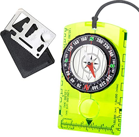 CTDMJ Kompass, kompass Outdoor, kompass Kinder, mit Multifunktions Karte 11 in 1 Multitool Karte, Leuchtend kompas, Wanderkompass für Wandern und Outdoor Survival, Camping, Navigation (2 Stücke)