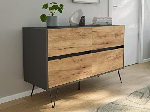 emotion Raumwunder Kommode Dion 120cm Greifraum 4 SoftClose Grafit/Eiche Front