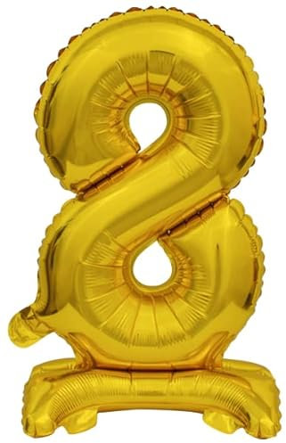 Stehballon * Zahl 8 - Goldfarben * als Deko für Geburtstag und Party | 38cm, für Luft | Zahlen Kindergeburtstag Partydeko Ballon Luftballon