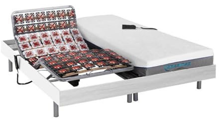DREAMEA Lit articulé électrique avec mémoire de Forme HESIODE III Motor OKIN - Blanc - 2x80x200 cm